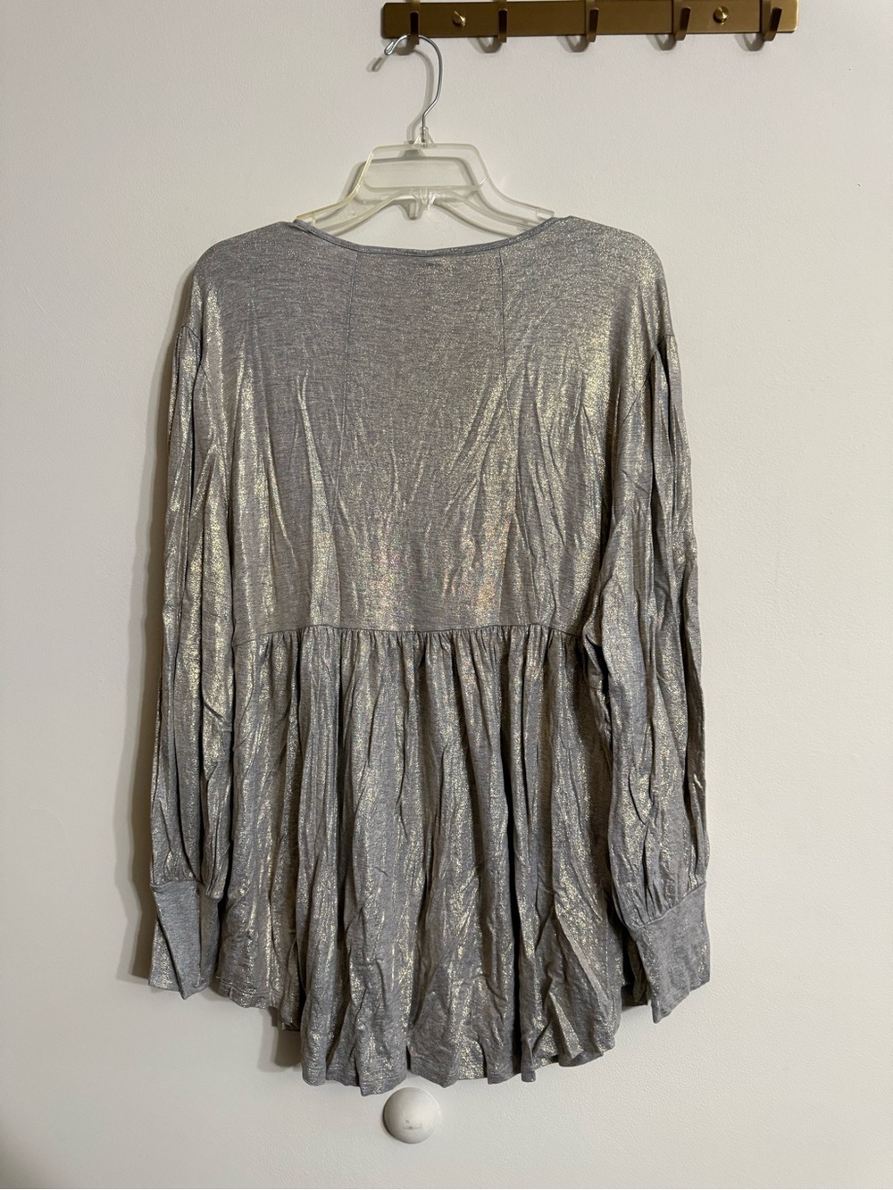 Melissa McCarthy Seven7 V Neck Dolman Sleeve Peplum Tunic Size 3X Gray Gold NWT - Picture 4 of 4